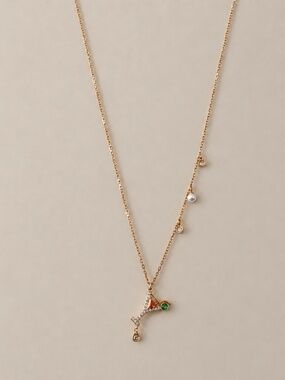 Swarovski Martini Glass Crystal Pendant Necklace Gold Tone